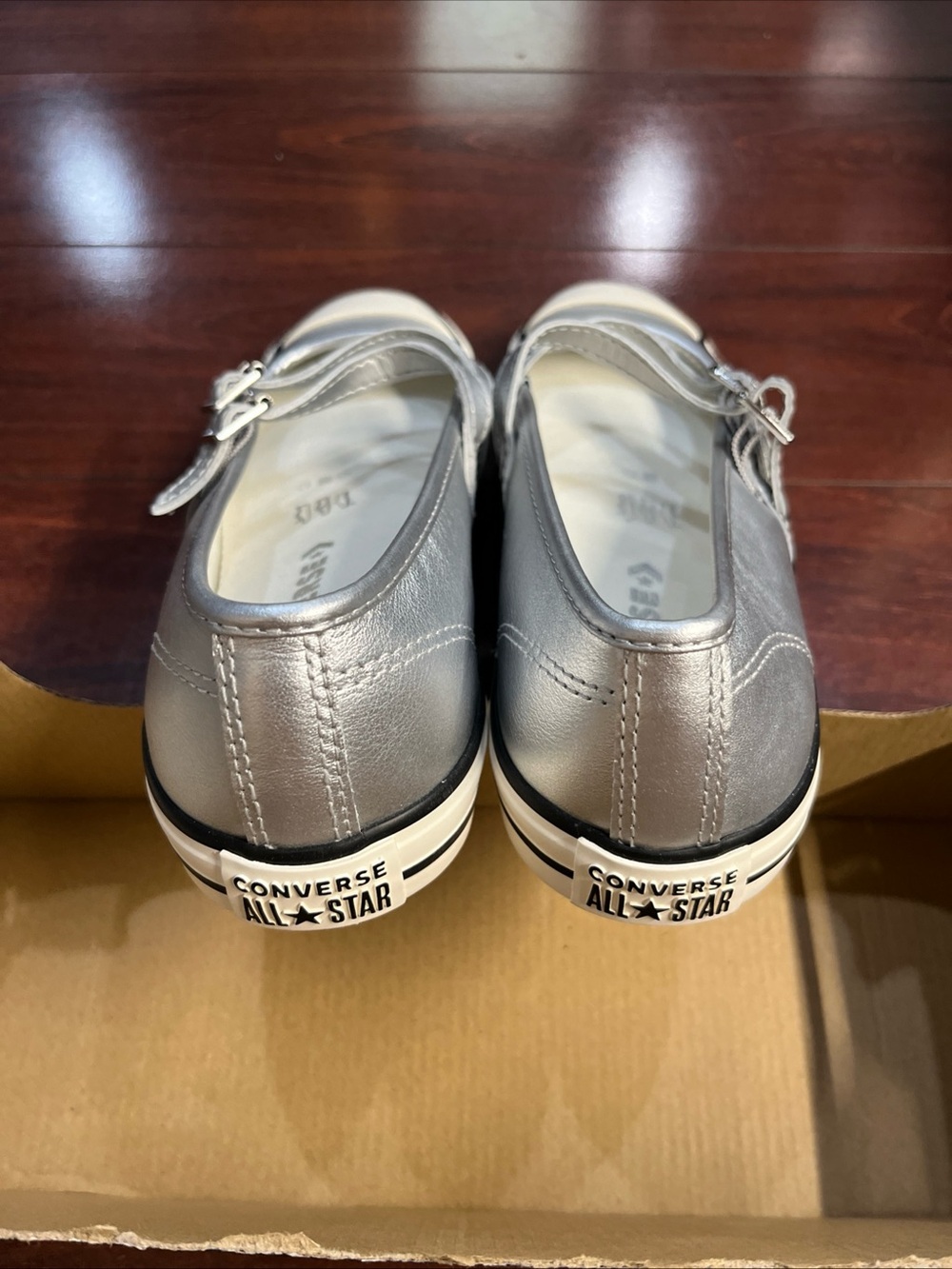 Womens 8 Converse Dainty Mary Jane OX Slip On Silver Leather A12201C HALF BOX - Picture 5 of 16